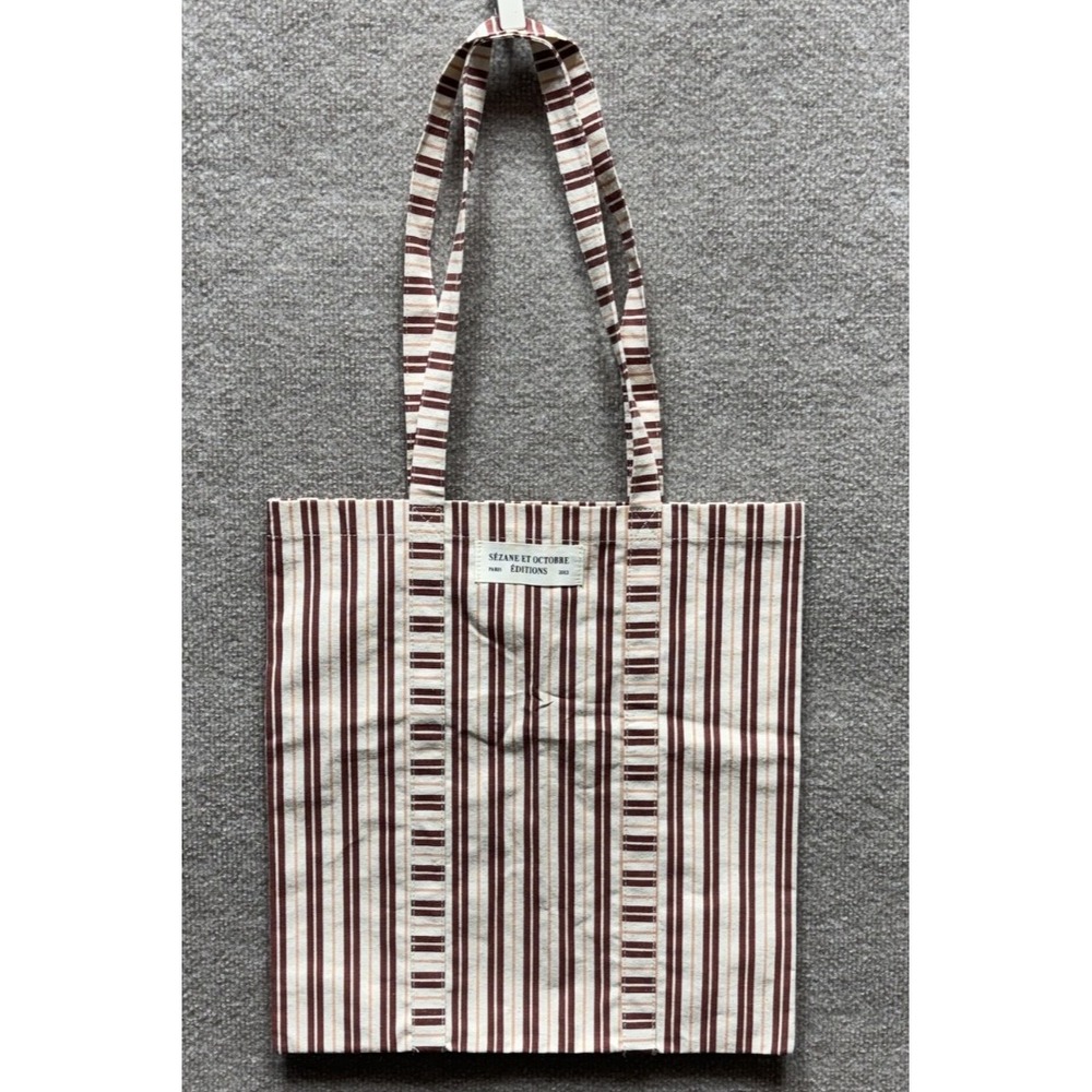 Sezane Neutrals Canvas Tote Shoulder Bag Burgundy Cream Super Shopper Daily EUC